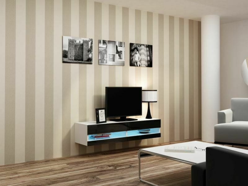 eoshop TV stolík Vigo new otvorená 140 cm, biela / čierna lesk